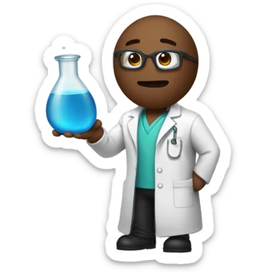 a poop emoij wearing a lab coat and holding a beaker sticker