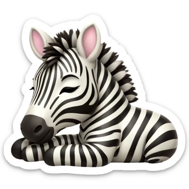 Meme-Worthy Cute Sleeping Zebra Portrait Emoji, Head resting peacefully with a contented smile, showcasing a lean, graceful build and a luxuriously soft striped Fur, eyes shut in a serene, restful nap, Simplified yet hilariously adorable features, highly detailed, glowing with a soft, drowsy light, high shine, relaxed and utterly lovable, stylized with an air of playful laziness, bright and heartwarming, soft glowing outline, capturing the essence of a comically sleepy zebra, so meme-worthy it feels like it could instantly become the next viral sensation of adorable slumber! sticker