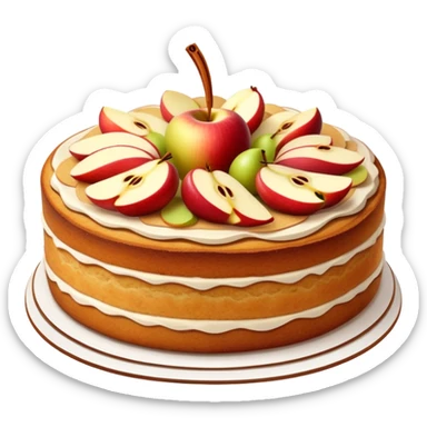 cinematic-realistic-apfelkuchen-cake-emoji,-depicted-as-a-classic-cake-with-cinnamon-and-thinly sliced apples on the top a few neatly spread out-rendered-with-soft-textures-and-warm,-inviting-lighting. sticker