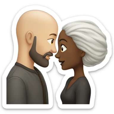 White Man bald with dark beard kissing short brown woman with long dark wavy hair sticker