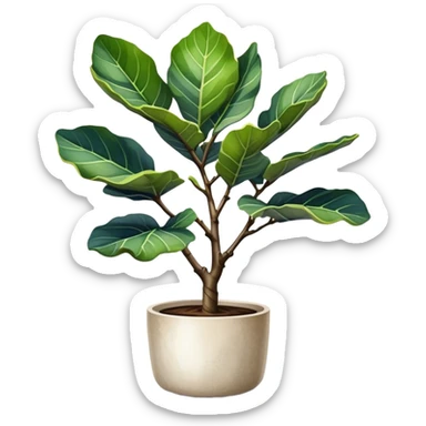 An elegant fiddle-leaf fig tree in a modern minimalist pot, painted in watercolor with realistic shadows and highlights. sticker