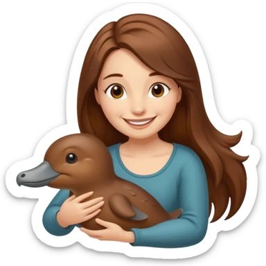 long brownhaired woman playing with platypus sticker