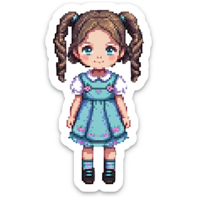 Little girl with pigtails in a cute dress sticker