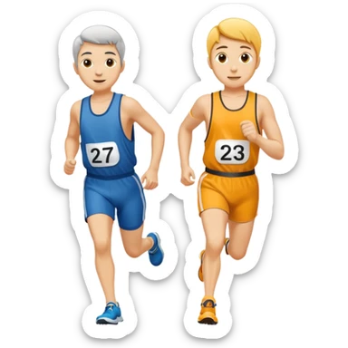 two people in a footrace wearing bib numbers sticker