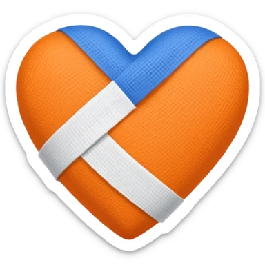 Half dark blue half orange heart split vertically, a white gauze bandage wrapped around it sticker