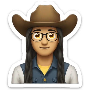 asian-man-long-hair-wearing-glasses-big-cowboy-hat sticker