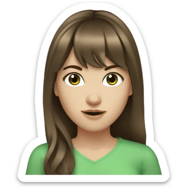 White girl green eyes with long voluminous brown hair with bangs sticker