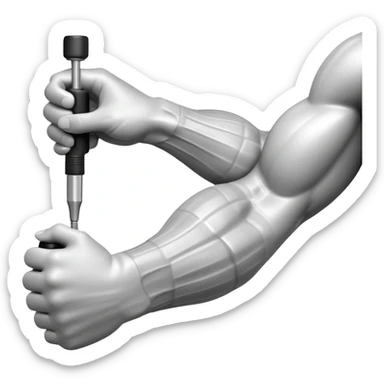 Ultrasound texture mapping: Grayscale bicep image with anechoic (black) fluid pockets between muscle bundles. Radiologist's calipers measuring 4.3cm edema depth. --style raw sticker