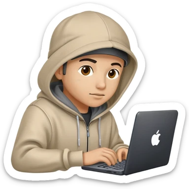 cool programmer with hoodie, snapback hat, and coding on computer sticker