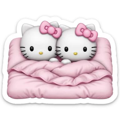 two hello kitties sleeping in a bed next to each other sticker