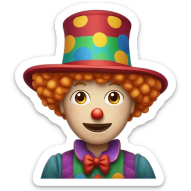 a clown wearing a big elongated hat and blond/red hair who’s name is hans sticker