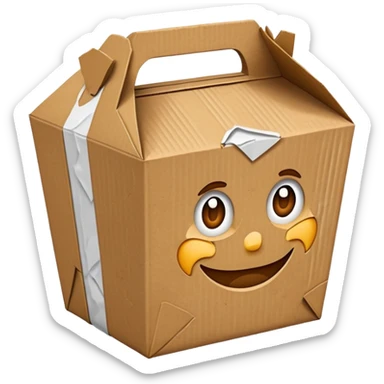 takeout box that looks like it has been in a trash can, no faces, no people, just non alive objects sticker
