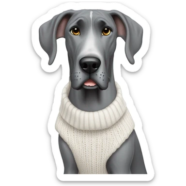Gray great Dane wearing a white knitted sweater sticker