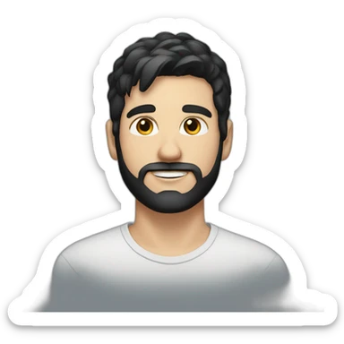 young white man with black short beard and black flat hair sticker