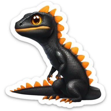 Black Shiny Lizard-Reptile-Raptor-Fakémon with Orange belly Full Body sticker
