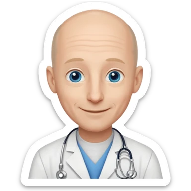 white male doctor a little bald no wrinkles long ears big nose blue eyes sticker