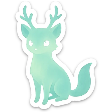 glowing animal-like forest spirit in a misty woodland, ethereal and gentle, ghibli style sticker