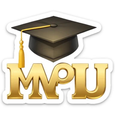 The letters "MPU", wearing a graduation hat sticker