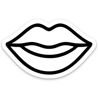 icon of a pair of lips with a soft smile, stylized and elegant, minimal black outline icon sticker