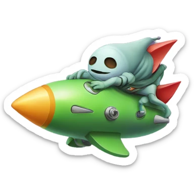 Alien sleeping on rocket  sticker