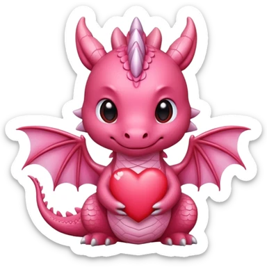 Lovely cute sweet romantic kawaii chibi adorable pink dragon with red heart markings sticker