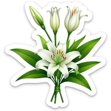 bouquet White Lily, luxuriant, stem, leaf, bud sticker