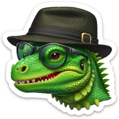 capitalist iguana head with black reflex sunglasses and hat smiling sarcastically sticker