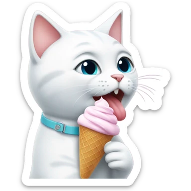 White Cat eating ice cream  sticker