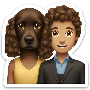 brown-haired girl and brown-haired boy with a black cocker spaniel sticker