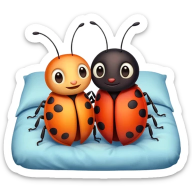 Two cute colorful bugs in love laying in bed sticker