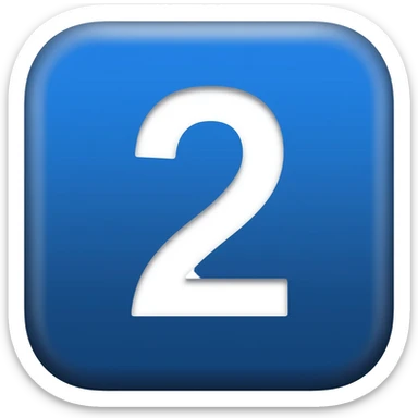 "3D premium,3D rounded-square icon in strong bleu with a beveled edge, bold serif white letter '2'centered, strong specular highlights, inner glow, 1024x1024, png" sticker