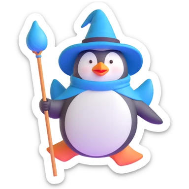 penguin wizard flying on a broomstick sticker