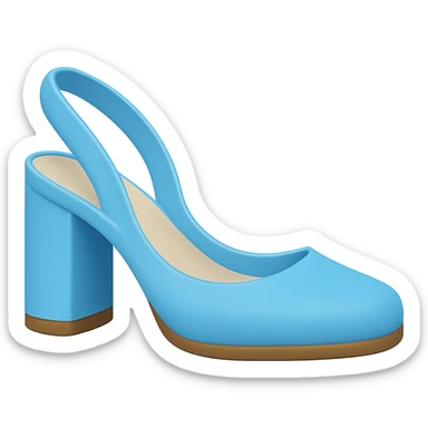 Slingback high heel with very thick heel in a lighter blue color, styled as an Apple emoji, with transparent background. sticker