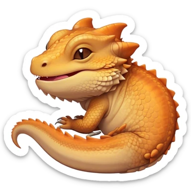 Meme-Worthy Cute Sleeping Bearded Dragon Portrait Emoji, Head resting peacefully with a contented smile, showcasing a delightfully robust build and a luxuriously soft scaled hide in warm earthy tones, eyes shut in a serene, restful nap, Simplified yet hilariously adorable features, highly detailed, glowing with a soft, drowsy light, high shine, relaxed and utterly lovable, stylized with an air of playful laziness, bright and heartwarming, soft glowing outline, capturing the essence of a comically sleepy dragon, so meme‐worthy it feels like it could instantly become the next viral sensation of adorable reptilian slumber! sticker