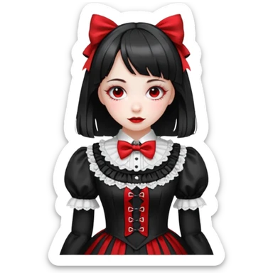 Gothic black and white and red Lolita laces bow tie glittery dress  sticker