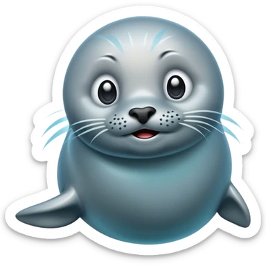 Cinematic Comical Seal Portrait Emoji, Head tilted dramatically with an exaggeratedly shocked expression, featuring a polished, streamlined body with wide, comically expressive eyes brimming with humorous disbelief, Simplified yet hilariously expressive features, highly detailed, glowing with a slightly sassy aquatic glow, high shine, dramatic yet playful, stylized with an air of quirky maritime attitude, soft glowing outline, capturing the essence of a meme-worthy seal that appears ready to side-eye its way into viral fame! sticker