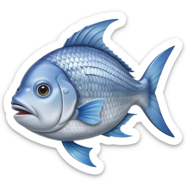whole raw sea bream, natural arch, shiny silver scales, blue-grey top, pale belly, eye, fins, tail, mouth closed, fresh and firm, no plate, ice, garnish, clean 3D, soft shadows, transparent background, emoji scale sticker