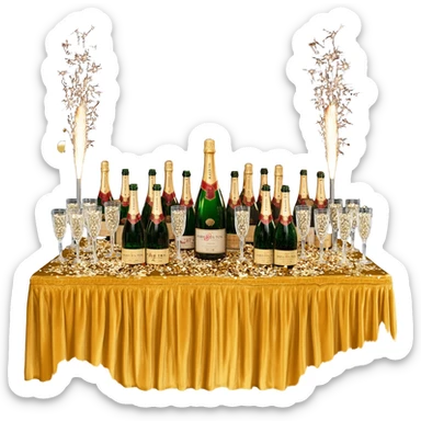 a table with dozens of magnum bottles, sparklers, and Paris Hilton sticker