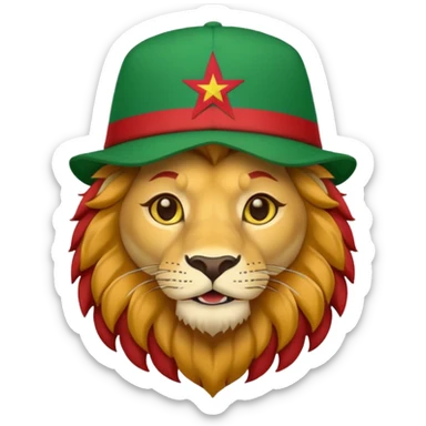 Cute lion emoji face wearing a hat with same flag morocco sticker