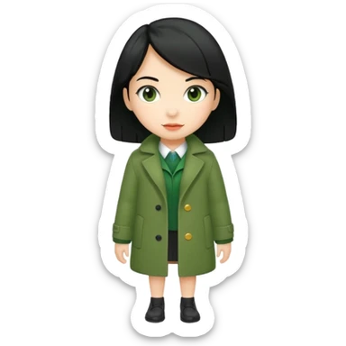 green coat black haired girl  sticker