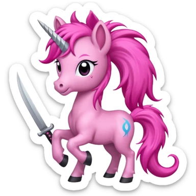 pony with evil smile holding sharp knife sticker