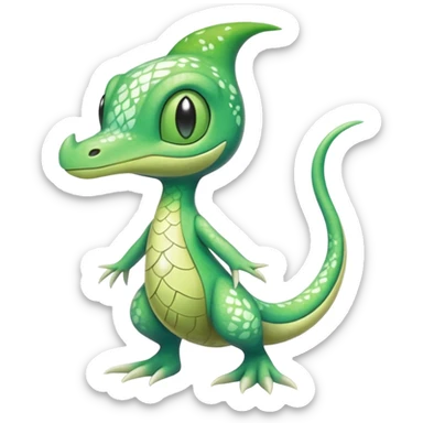 Sparkly White And Green Natural Flowery Colorful Grovyle-Treecko-Swadloon-Celebi-Fakémon-hybrid-creature (full body)  sticker