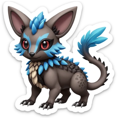 Cute cool realistic colorful exotic Trico-Protogen-Fakémon-Pokémon-Vernid-Fionbri-hybrid-creature dark (full body) sticker