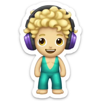 create me a emoji of a mermand wearing headphones wearing purple skin and blond hair blue eyes curcly hairy midium length sticker