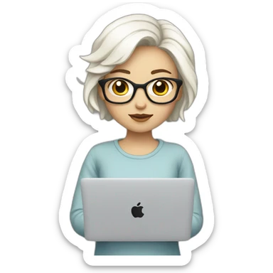 it-programmer-girl-white-short-hair-with-macbook-no-glasses sticker