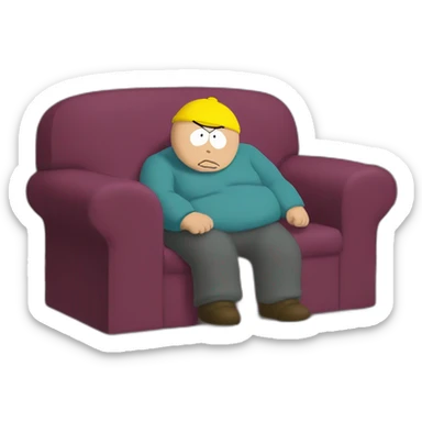 Cartman assis de profil diagonal gauche dans le canapé des Simpsons sticker