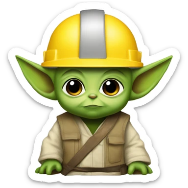baby yoda foreman In a yellow construction helmet sticker