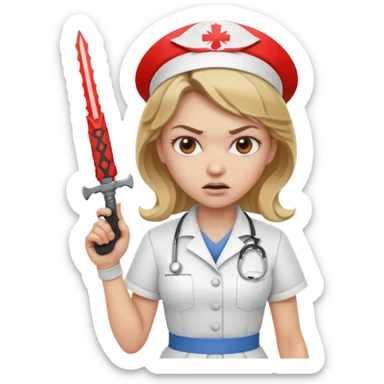 angry dark blonde nurse with a weapon sticker