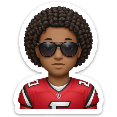 Black man with black sunglasses and curly hair in Atlanta falcons jersey sticker
