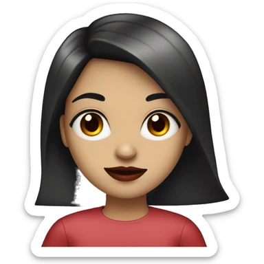 Girl with black hairs black eyes with red lips and laptop sticker